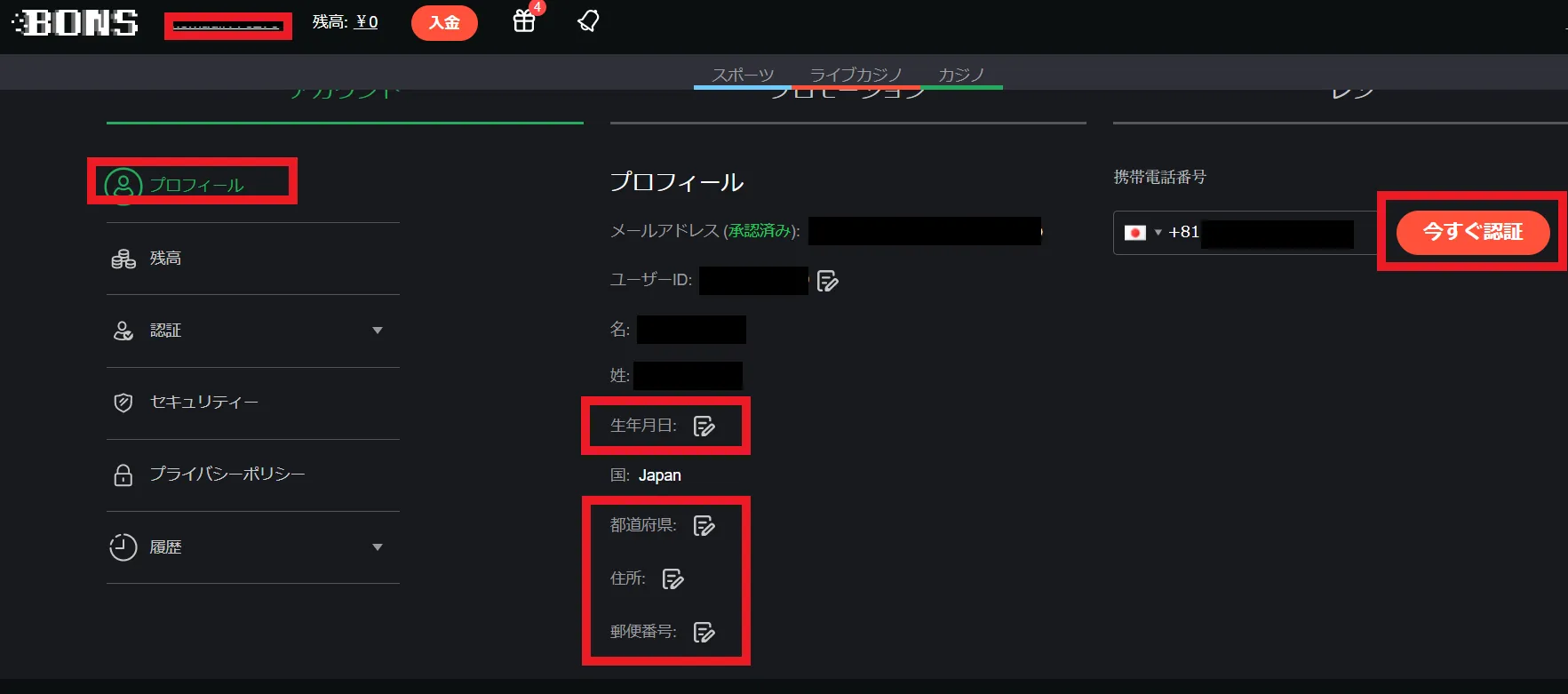 プロフィール入力