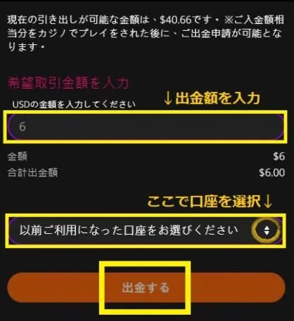 Payzでの出金画面