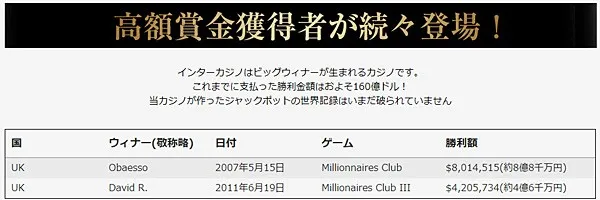 ジャックポット実績