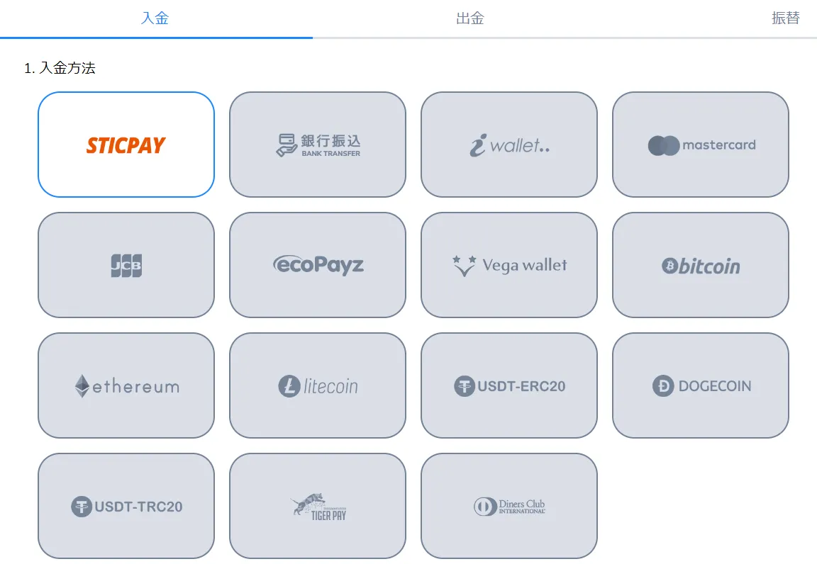 コニベット STEP2 入金方法選択画面