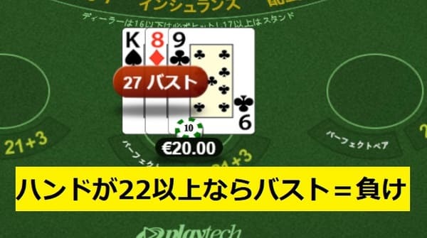 ブラックジャック バスト(22以上で負け)