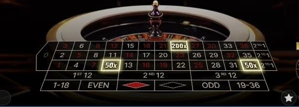 ライトニングルーレット ベットテーブルとマルチプライヤー表示