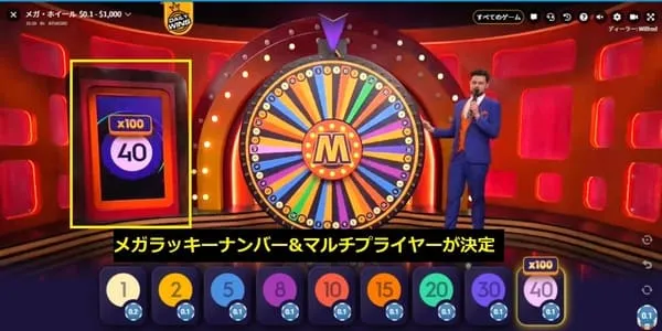 Mega Wheel 結果確定シーン