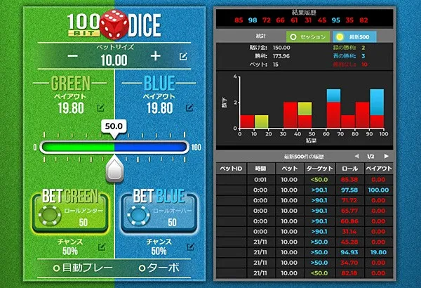 100 Bit Dice ゲーム画面