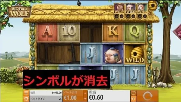 スウィーピングリールによるシンボル消去と落下