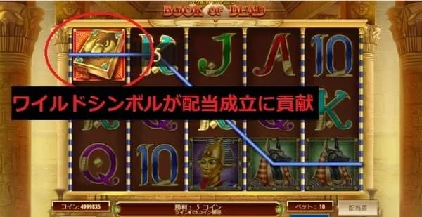 ブックオブデッドのワイルドが配当成立に貢献