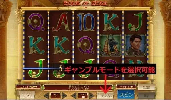 ブックオブデッドのギャンブルモード選択可能