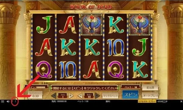 ブックオブデッドのコイン設定ボタン位置
