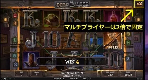 Old Saloon中のスティッキーワイルドとx2マルチプライヤー