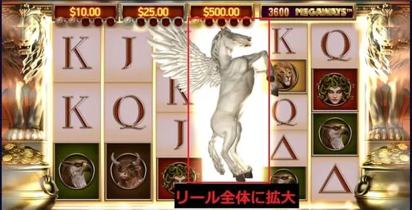 ペガサス拡張ワイルドとジャックポット金額表示