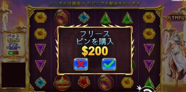 フリースピン購入確認画面($200)