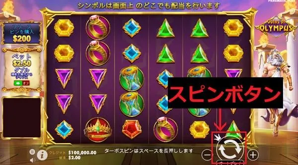 ゲーツオブオリンポスのスピンボタン