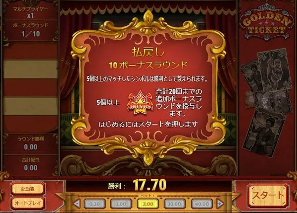 ゴールデンチケット ボーナスラウンド突入画面