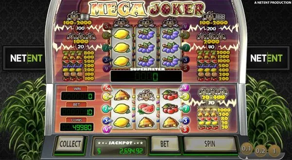 メガジョーカー(Mega Joker)のゲーム画面 2段構成リールとプログレッシブジャックポット表示