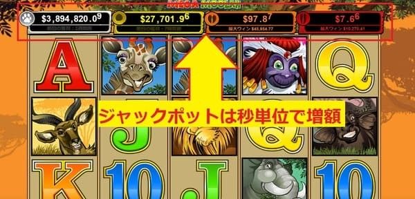 メガムーラーのジャックポット金額が秒単位で増額する画面