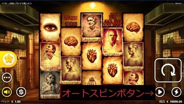 メンタルのオートスピン設定画面(矢印で説明)