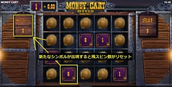 マネーカート 新コイン出現で残スピン数リセット