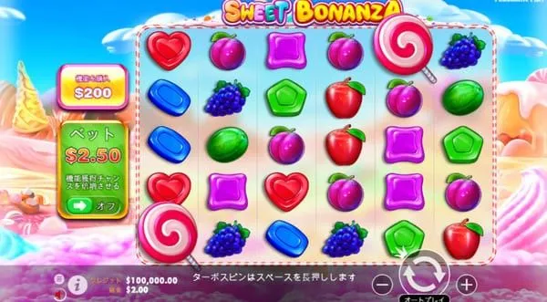 スイートボナンザ(Sweet Bonanza)のゲーム画面全体
