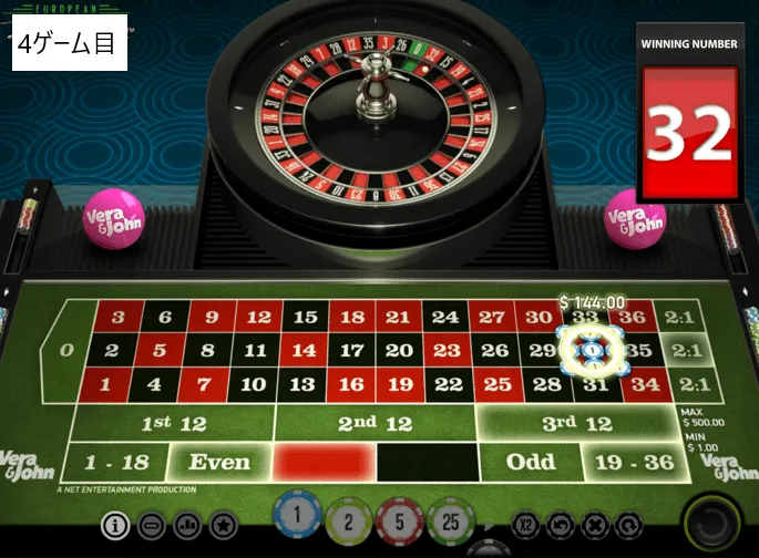 4ゲーム目 赤32で144倍的中