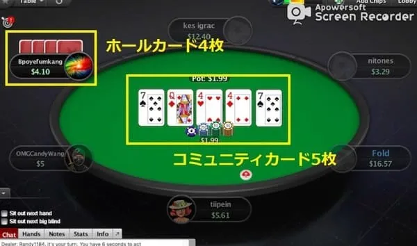 オマハホールデムポーカー ホールカード4枚+コミュニティ5枚