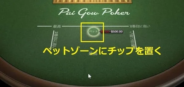 ベットゾーンにチップを置く