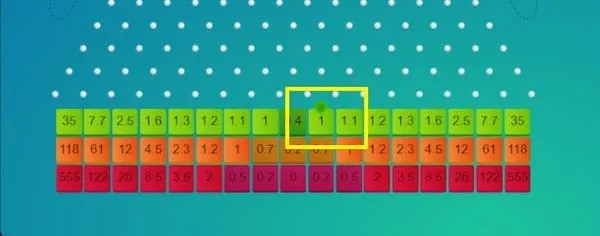 ボールがピンに当たりながら落下する様子